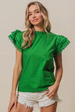 Solid Woven Circle Trim Ruffle Top DJPT