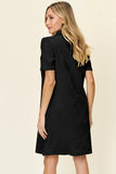 Take Full Size Texture Collared Neck Short Sleeve Dress DJPT