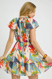 Printed Tie Neck Ruffled Hem Dress DJPT