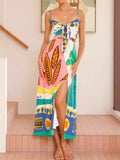 Front Printed Slit Maxi Cami Dress DJPT