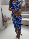 Size Slit Printed V-Neck Midi Dress Plus Size DJPT