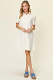 Take Full Size Texture Collared Neck Short Sleeve Dress DJPT