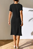 Lane Ribbed Asymmetrical Neck Short Sleeve Dress DJPT