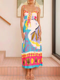 Front Printed Slit Maxi Cami Dress DJPT