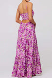 Print Tie Front Tiered Maxi Dress DJPT