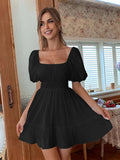 Neck Puff Sleeve Mini Dress DJPT