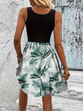 Print Sleeveless Summer Dress with Lace Waist Detail DJPT