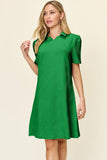 Take Full Size Texture Collared Neck Short Sleeve Dress DJPT