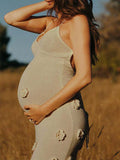Spaghetti Strap Backless 3D Flowers Maternity Maxi Dress Maternity