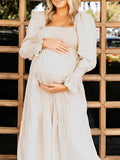 Ruffle High Waist Falbala Boho Flowy Long Sleeve Plus Size Baby Shower Maternity Photoshoot Midi Dress Maternity