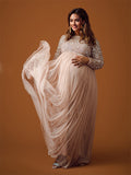 Sequin Tulle Splicing Long Sleeve Party Gown Photoshoot Maternity Baby Shower Maxi Dress Maternity