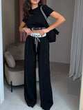 Sleeve Top and Wide Leg Pants Set DJPT