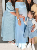 Solid Color Ruched Pleated Off Shoulder Big Swing Elegant Cocktail Party Maternity Photoshoot Baby Shower Maxi Dress Maternity