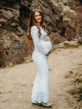 White Lace Sequin Off Shoulder Mermaid Bodycon Wedding Gown Baby Shower Elegant Foamal Maternity Photoshoot Maxi Dress Maternity