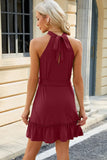 Grecian Neck Tie Waist Mini Dress DJPT