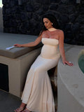Ivory White Bandeau Strapless Mermaid Dress With Scarf Cocktail Maternity Maxi Dress Maternity