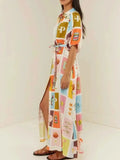 Print Tie Waist Maxi Shirt Dress DJPT
