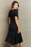 Decorative Button Surplice Ruffle Hem Dress DJPT