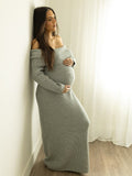 Off Shoulder Solid Color Mermaid Bodycon Elegant Photoshoot Maternity Maxi Sweater Dress Maternity