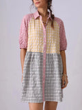 Mixed Gingham Shirt Dress DJPT