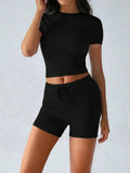 Neck Short Sleeve Top and Shorts Set DJPT
