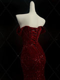 Mermaid Sweetheart Red Slit Sequin Long Evening Gowns Prom Dress HZ0628
