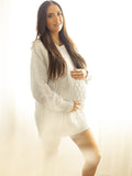 White Oversized Cable Knitting Streetwear Mini Maternity Pullover Sweater Maternity