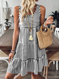 Striped Tiered Ruffle Tank Dress DJPT