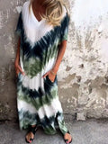 Size Tie-Dye V-Neck Midi Dress with Pockets Plus Size DJPT