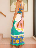 Front Printed Slit Maxi Cami Dress DJPT