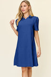 Take Full Size Texture Collared Neck Short Sleeve Dress DJPT