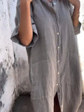 Size Casual Linen Button-Down Shirt Dress Plus Size DJPT