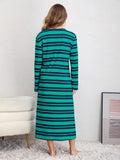 Size Striped Round Neck Long Sleeve Tee Dress DJPT