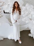 Belly Friendly Sequin Mermaid V-neck Dolman Sleeve Babyshower Maternity Maxi Dress Maternity
