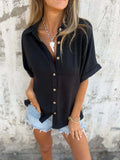 Size Casual Button Down Short Sleeve Loose Shirt Plus Size DJPT