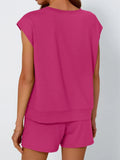 Neck Cap Sleeve Top and Shorts Set DJPT
