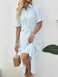 Button-Down Midi Shirt Dress with Ruffle Sleeves DJPT
