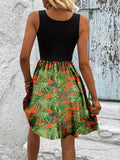 Print Sleeveless Summer Dress with Lace Waist Detail DJPT