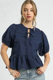Tie Front Puff Sleeve Blouse DJPT
