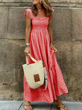 Gingham Maxi Dress with Ruffle Straps DJPT