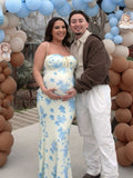 Flowers Sweetheart Neckline Cute Maternity Maxi Dress Maternity