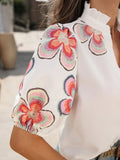 Print Notched Puff Sleeve Blouse DJPT