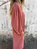 Size Slit V-Neck Balloon Sleeve Midi Dress Plus Size DJPT