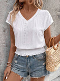 V-Neck Short Sleeve Blouse DJPT