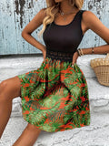 Print Sleeveless Summer Dress with Lace Waist Detail DJPT