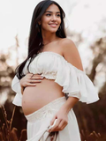 Solid Color Bohemian Off Shoulder Backless Ruffle 2 piece set Photoshoot Maternity Maxi Dress Maternity