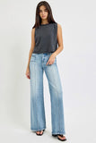 Full Size Mid Rise Wide Jeans with Front Patch Pocket Plus Size DJPT