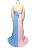 Pink&Blue Lace Backless Side Slit Gender Reveal Cute Maternity Maxi Dress Maternity