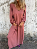 Size Slit V-Neck Balloon Sleeve Midi Dress Plus Size DJPT