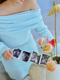 Blue Knit Ruched Off Shoulder Flare Sleeve Bodycon Elegant Cocktail Party Gown Maternity Photoshoot Baby Shower Maxi Dress Maternity